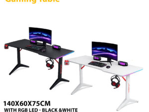 Table :  Gaming Desk Carbon Fiber Top 140CM with RGB LED 140x60x75cm - Black &White