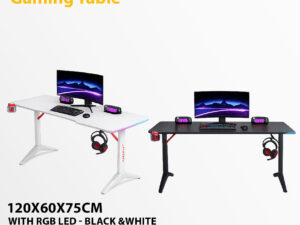 Table :  Gaming Desk Carbon Fiber Top 120CM with RGB LED 120x60x75cm - Black &White